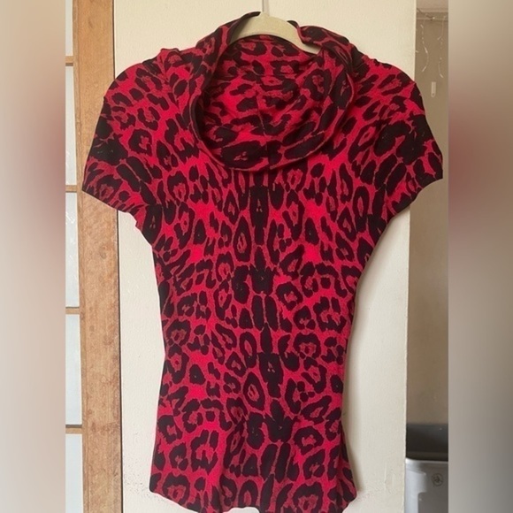 INC cheetah print cowl neck stretch sweater with cap sleeve. - Picture 1 of 6